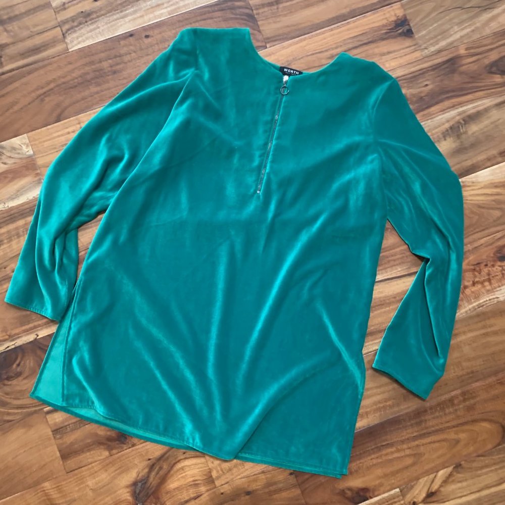 Emerald Green Velvet Zip Long Sleeve Tunic